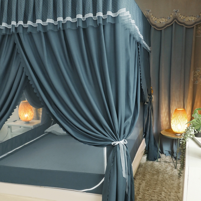 91家纺网 家纺一手货源 找家纺 多功能二合一蚊帐坐床落地蚊帐 雾霾蓝（坐床配落地布帘）