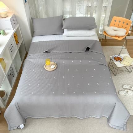 漫调 2022新款直边款全棉刺绣夏被床盖星月灰