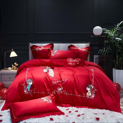 91家纺网 家纺一手货源 找家纺 红番天 热卖款13372全工艺喷气全棉刺绣婚庆四件套多件套 爱意满满