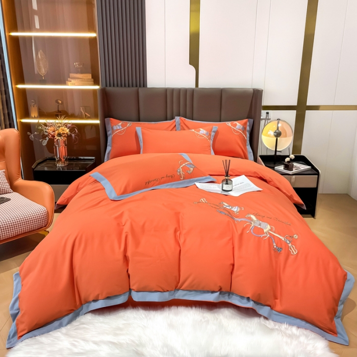 91家纺网 家纺一手货源 找家纺 雲归梦 2022生态磨毛绣花加厚四件套（直播爆款）爱丁堡-橙