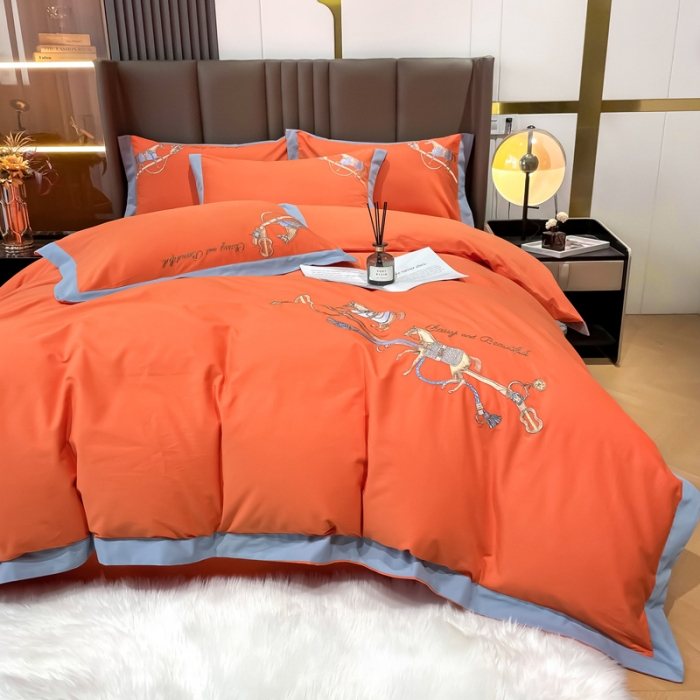 91家纺网 家纺一手货源 找家纺 雲归梦 2022生态磨毛绣花加厚四件套（直播爆款）爱丁堡-橙
