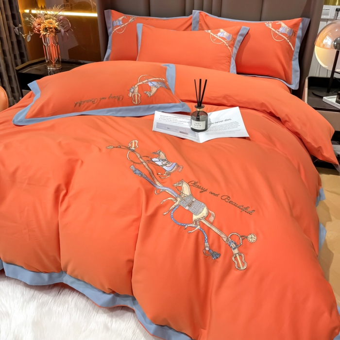 91家纺网 家纺一手货源 找家纺 雲归梦 2022生态磨毛绣花加厚四件套（直播爆款）爱丁堡-橙