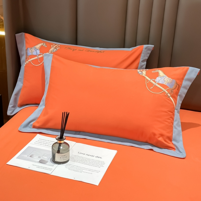 91家纺网 家纺一手货源 找家纺 雲归梦 2022生态磨毛绣花加厚四件套（直播爆款）爱丁堡-橙