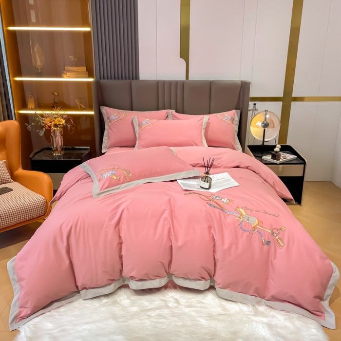 91家纺网 家纺一手货源 找家纺 雲归梦 2022生态磨毛绣花加厚四件套（直播爆款）爱丁堡-粉