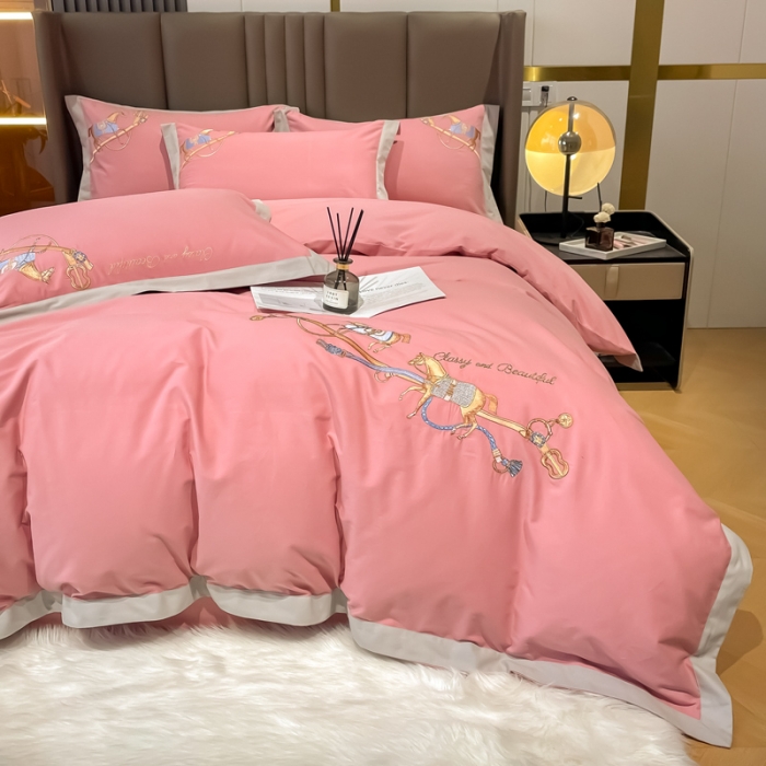 91家纺网 家纺一手货源 找家纺 雲归梦 2022生态磨毛绣花加厚四件套（直播爆款）爱丁堡-粉