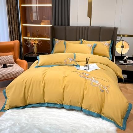 91家纺网 家纺一手货源 找家纺 雲归梦 2022生态磨毛绣花加厚四件套（直播爆款）爱丁堡-黄