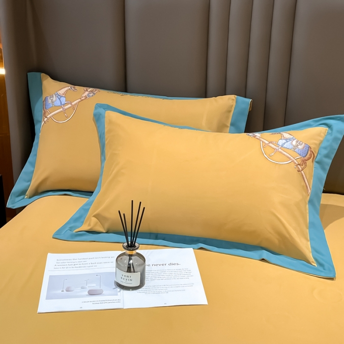 91家纺网 家纺一手货源 找家纺 雲归梦 2022生态磨毛绣花加厚四件套（直播爆款）爱丁堡-黄