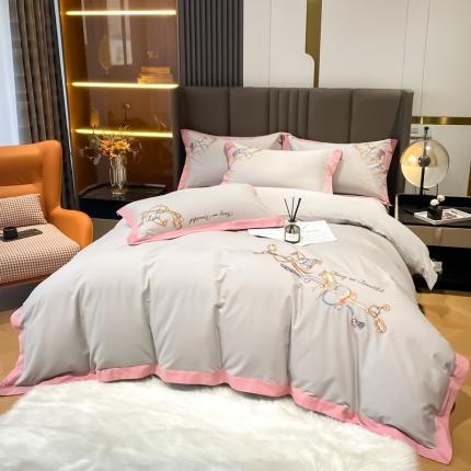 91家纺网 家纺一手货源 找家纺 雲归梦 2022生态磨毛绣花加厚四件套（直播爆款）爱丁堡-灰