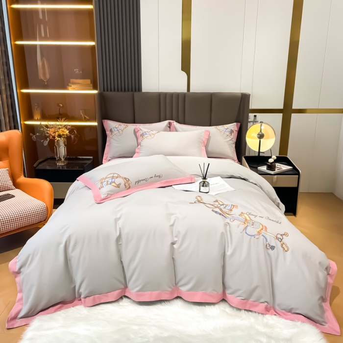 91家纺网 家纺一手货源 找家纺 雲归梦 2022生态磨毛绣花加厚四件套（直播爆款）爱丁堡-灰