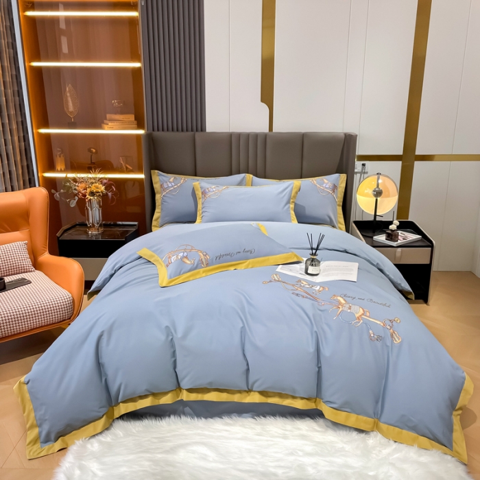 91家纺网 家纺一手货源 找家纺 雲归梦 2022生态磨毛绣花加厚四件套（直播爆款）爱丁堡-蓝