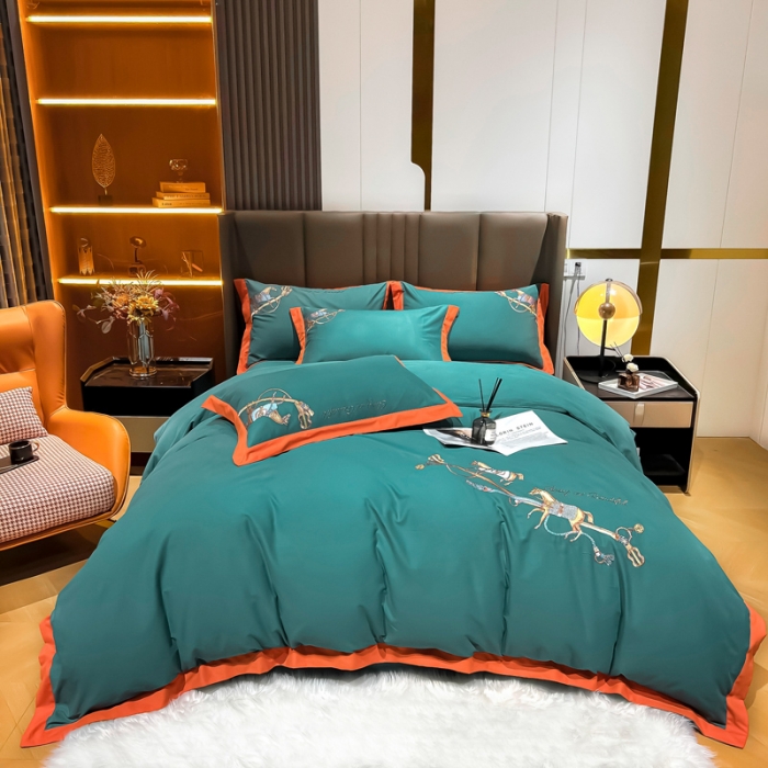 91家纺网 家纺一手货源 找家纺 雲归梦 2022生态磨毛绣花加厚四件套（直播爆款）爱丁堡-绿