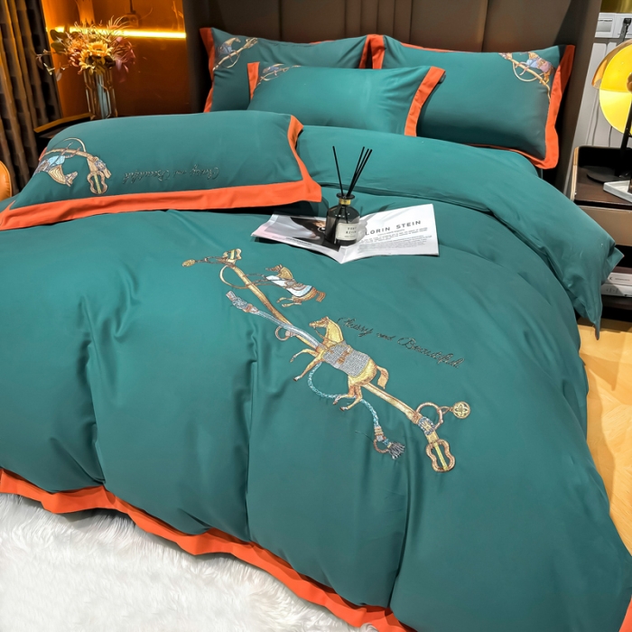 91家纺网 家纺一手货源 找家纺 雲归梦 2022生态磨毛绣花加厚四件套（直播爆款）爱丁堡-绿