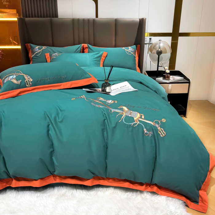 91家纺网 家纺一手货源 找家纺 雲归梦 2022生态磨毛绣花加厚四件套（直播爆款）爱丁堡-绿