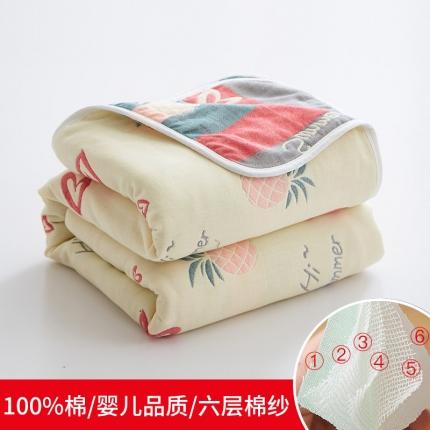 爱港2023新款专版全棉六层纱布毛巾被盖毯 爱心菠萝