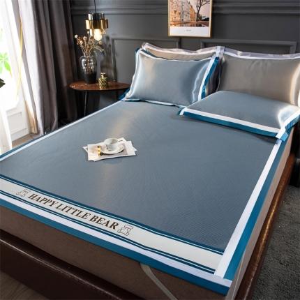 91家纺网 家纺一手货源 找家纺 卡初2022新款碳光刺绣养生席三件套 深蓝小熊款