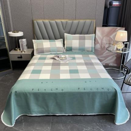 91家纺网 家纺一手货源 找家纺 新印象 2025新款全棉老粗布凉席两件套三件套 字母绿格