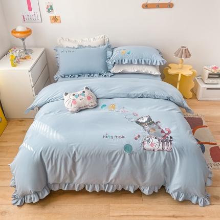 91家纺网 家纺一手货源 找家纺 （总）凡客 2022新款全棉色织水洗棉贴布绣花边四件套