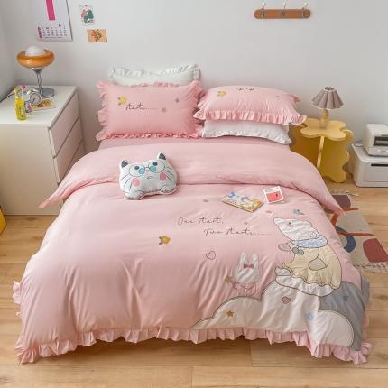 91家纺网 家纺一手货源 找家纺 （总）凡客 2022新款全棉色织水洗棉贴布绣花边四件套