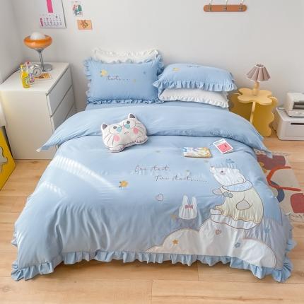 91家纺网 家纺一手货源 找家纺 （总）凡客 2022新款全棉色织水洗棉贴布绣花边四件套