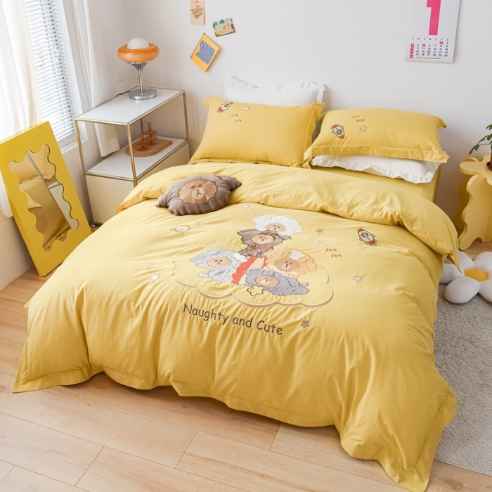 91家纺网 家纺一手货源 找家纺 凡客 2022新款全棉色织水洗棉贴布绣花边四件套 太空战队