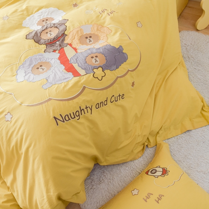 91家纺网 家纺一手货源 找家纺 凡客 2022新款全棉色织水洗棉贴布绣花边四件套 太空战队