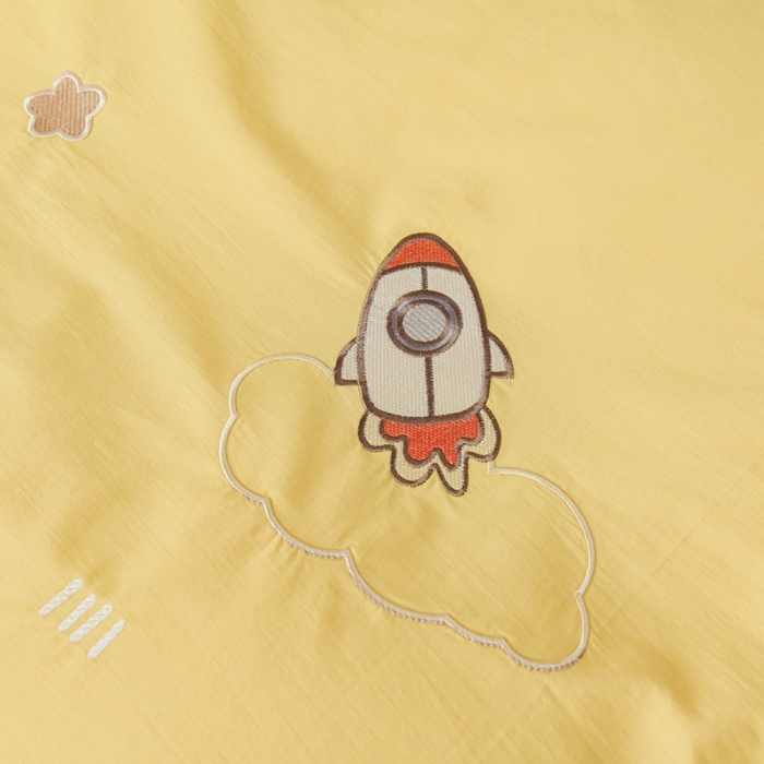 91家纺网 家纺一手货源 找家纺 凡客 2022新款全棉色织水洗棉贴布绣花边四件套 太空战队