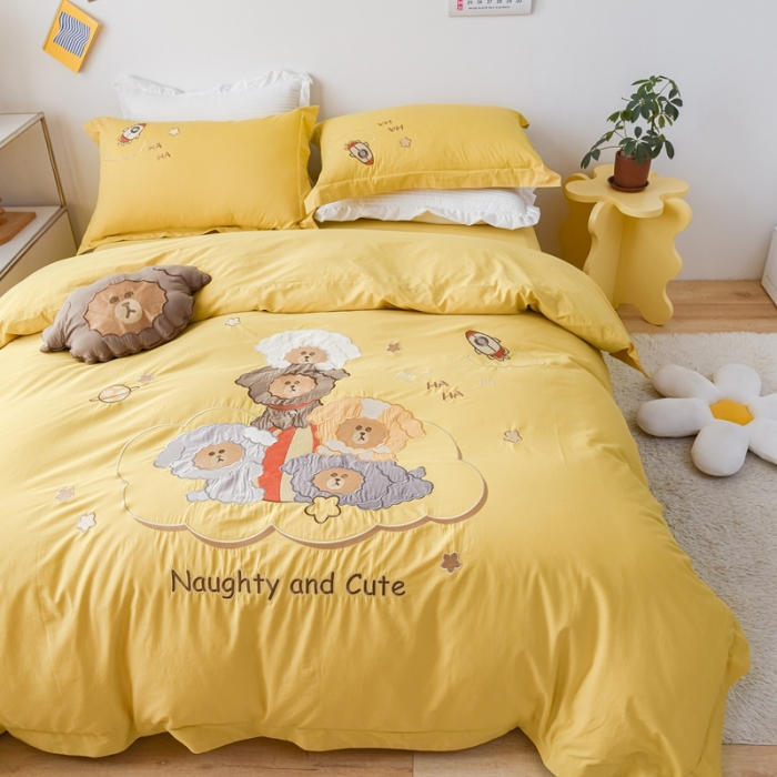 91家纺网 家纺一手货源 找家纺 凡客 2022新款全棉色织水洗棉贴布绣花边四件套 太空战队