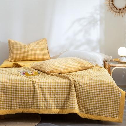 91家纺网 家纺一手货源 找家纺 玖弘 2022新款全棉水洗夏被 淡黄小格