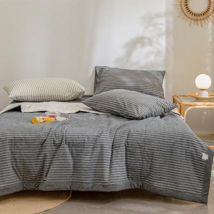91家纺网 家纺一手货源 找家纺 玖弘 2022新款全棉水洗夏被 灰白细条