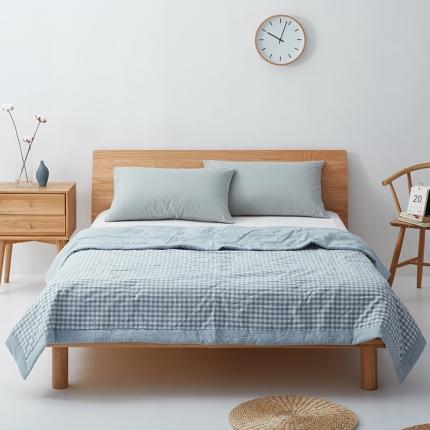 91家纺网 家纺一手货源 找家纺 玖弘 2022新款全棉水洗夏被 浅蓝小格