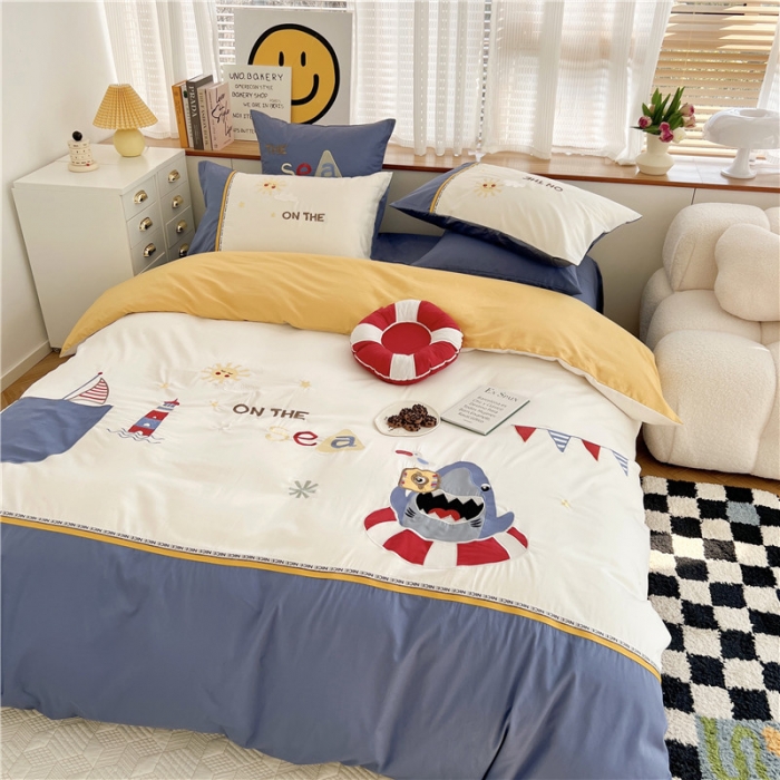 91家纺网 家纺一手货源 找家纺 星野 2022春夏60支长绒棉绣花四件套-探险家