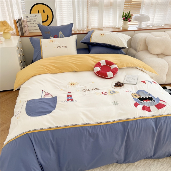 91家纺网 家纺一手货源 找家纺 星野 2022春夏60支长绒棉绣花四件套-探险家