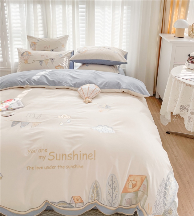 91家纺网 家纺一手货源 找家纺 星野 2022春夏100支澳棉绣花四件套-童话镇