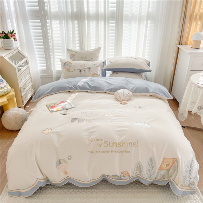 91家纺网 家纺一手货源 找家纺 星野 2022春夏100支澳棉绣花四件套-童话镇