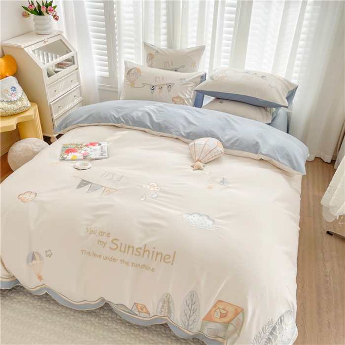 91家纺网 家纺一手货源 找家纺 星野 2022春夏100支澳棉绣花四件套-童话镇