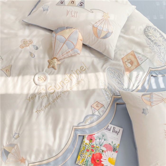 91家纺网 家纺一手货源 找家纺 星野 2022春夏100支澳棉绣花四件套-童话镇