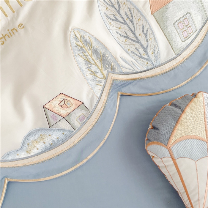 91家纺网 家纺一手货源 找家纺 星野 2022春夏100支澳棉绣花四件套-童话镇