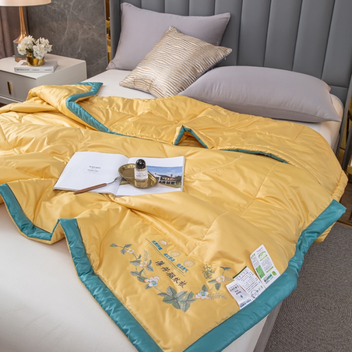 91家纺网 家纺一手货源 找家纺 兴邦 2026新款水洗真丝薄荷夏凉被子空调被芯夏被 贵族黄