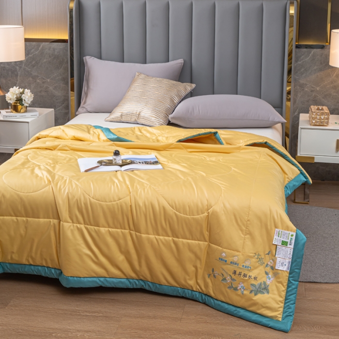 91家纺网 家纺一手货源 找家纺 兴邦 2026新款水洗真丝薄荷夏凉被子空调被芯夏被 贵族黄