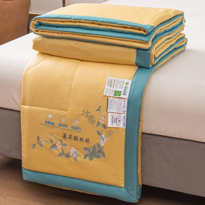 91家纺网 家纺一手货源 找家纺 兴邦 2026新款水洗真丝薄荷夏凉被子空调被芯夏被 贵族黄