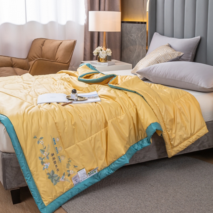 91家纺网 家纺一手货源 找家纺 兴邦 2026新款水洗真丝薄荷夏凉被子空调被芯夏被 贵族黄