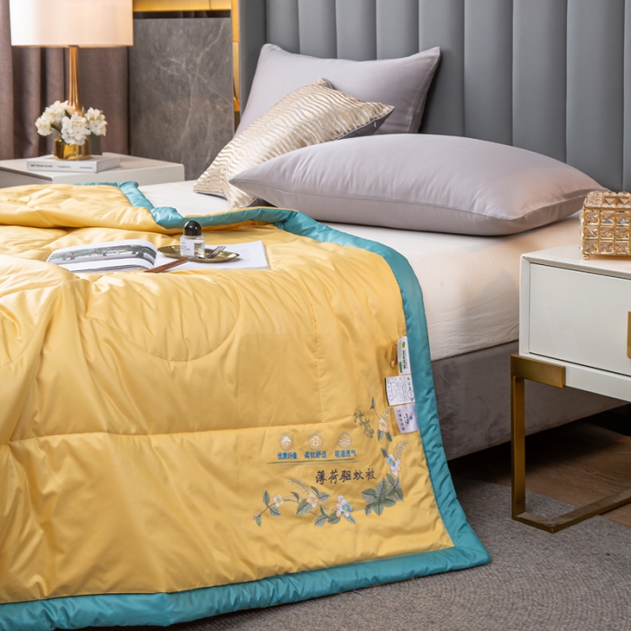 91家纺网 家纺一手货源 找家纺 兴邦 2026新款水洗真丝薄荷夏凉被子空调被芯夏被 贵族黄