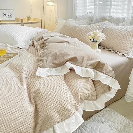 91家纺网 家纺一手货源 找家纺 雅居纺家纺 2022新款华夫格花边款四件套 米咖