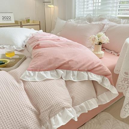 91家纺网 家纺一手货源 找家纺 （总）雅居纺家纺 2022新款华夫格花边款四件套