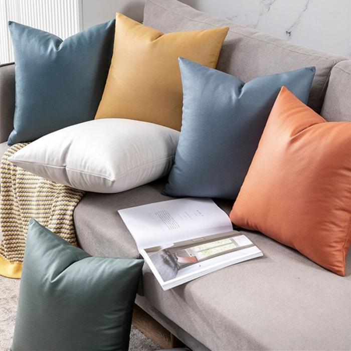 91家纺网 家纺一手货源 找家纺 爆款出口外贸跨境仿皮科技布纯色沙发抱枕套家具店靠垫