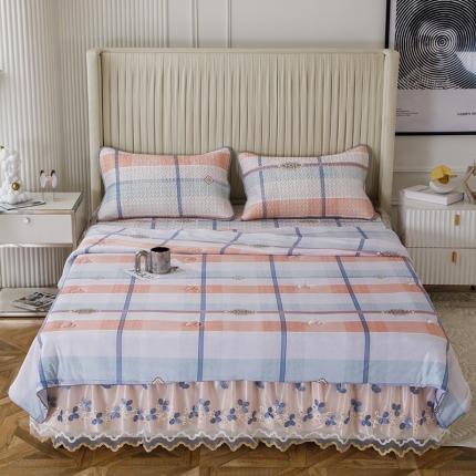 91家纺网 家纺一手货源 找家纺 (总)纽缦 2022新款凉感丝乳胶凉席花卉夏被床裙四件套