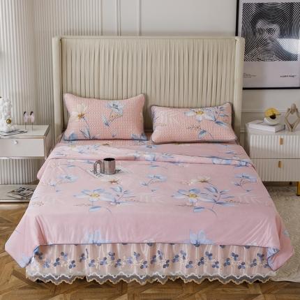 91家纺网 家纺一手货源 找家纺 (总)纽缦 2022新款凉感丝乳胶凉席花卉夏被床裙四件套