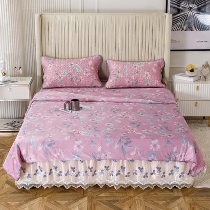 91家纺网 家纺一手货源 找家纺 (总)纽缦 2022新款凉感丝乳胶凉席花卉夏被床裙四件套