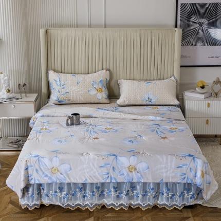 91家纺网 家纺一手货源 找家纺 (总)纽缦 2022新款凉感丝乳胶凉席花卉夏被床裙四件套