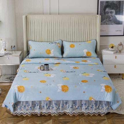 91家纺网 家纺一手货源 找家纺 (总)纽缦 2022新款凉感丝乳胶凉席花卉夏被床裙四件套